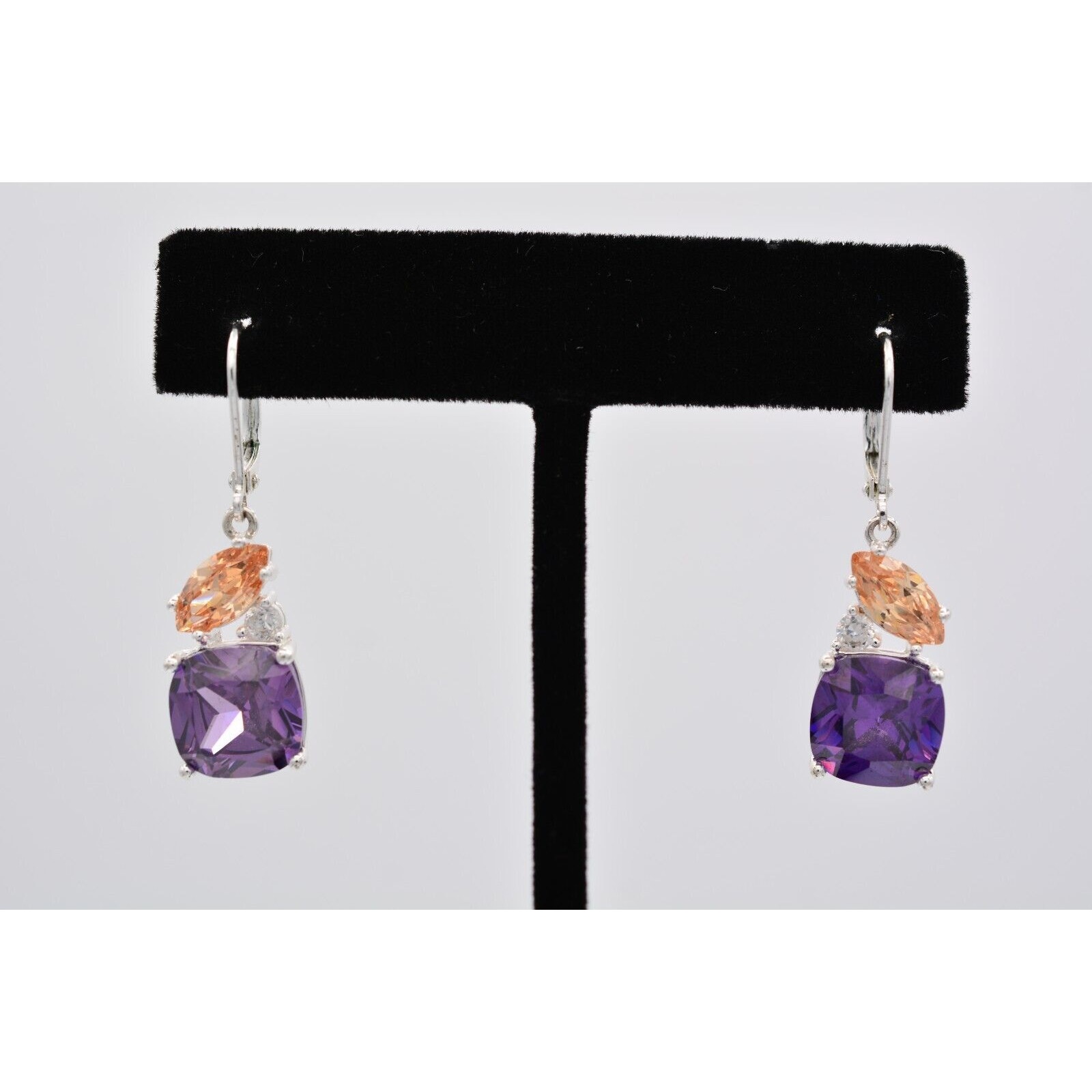 Nvc Crystal Dangle Earrings Purple Orange Rhinestone Silver Tone Signed Binak